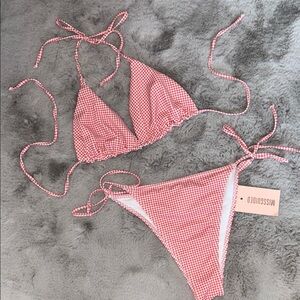 Missguided Red Checkered Bikini Set